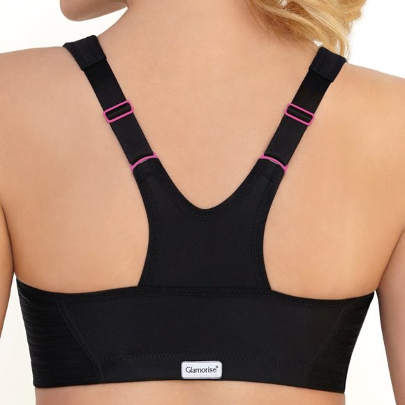 Glamorise SPORT Bra 36B (HIGH-IMPACT) Wicks (RACERBACK) T-Back Zip-Up Black NEW - Picture 5 of 16